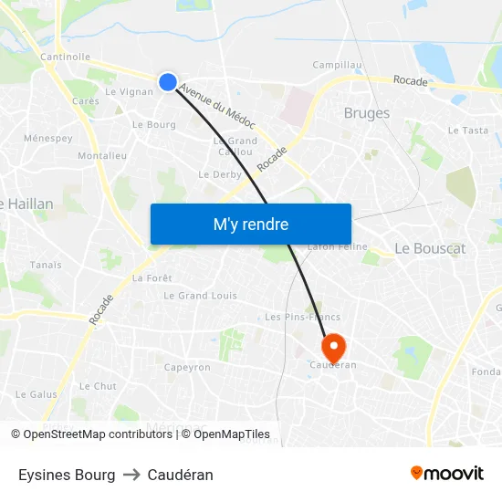 Eysines Bourg to Caudéran map