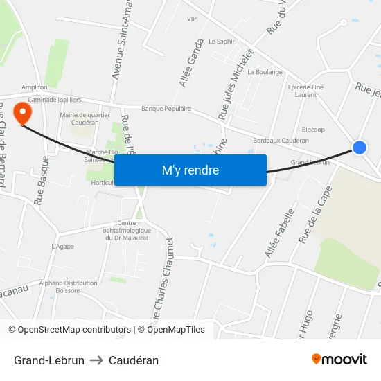 Grand-Lebrun to Caudéran map