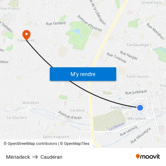 Mériadeck to Caudéran map