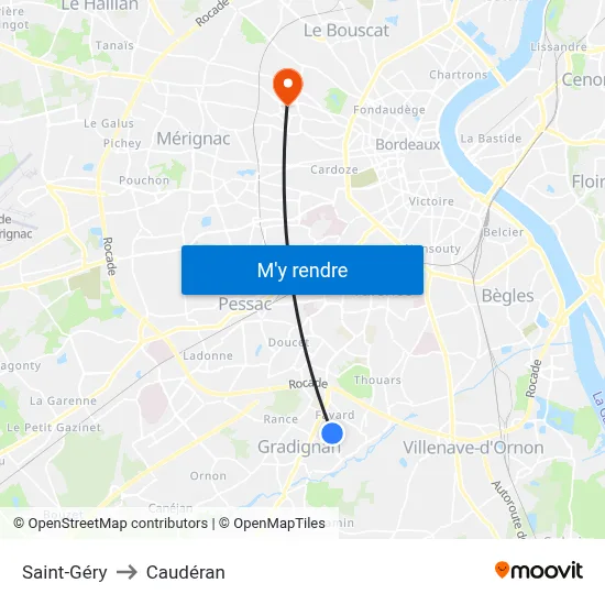 Saint-Géry to Caudéran map