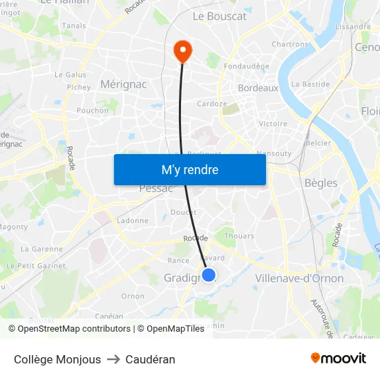 Collège Monjous to Caudéran map