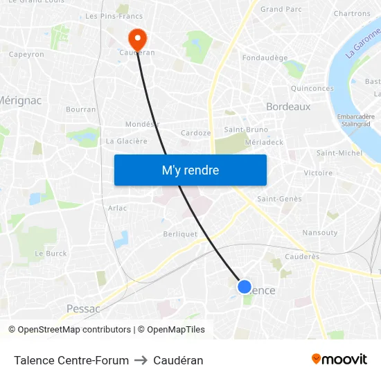 Talence Centre-Forum to Caudéran map
