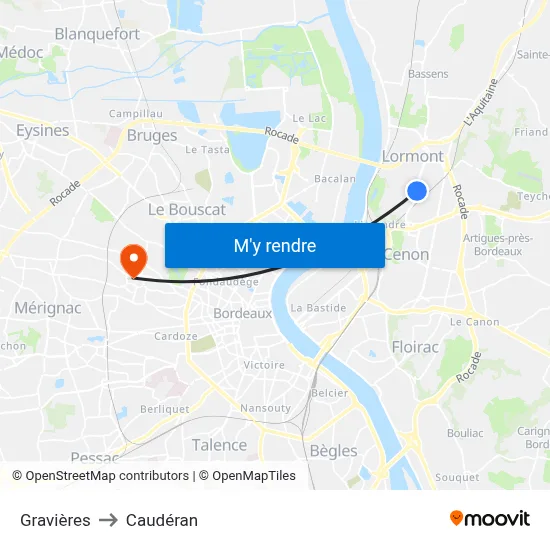 Gravières to Caudéran map
