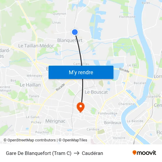 Gare De Blanquefort (Tram C) to Caudéran map