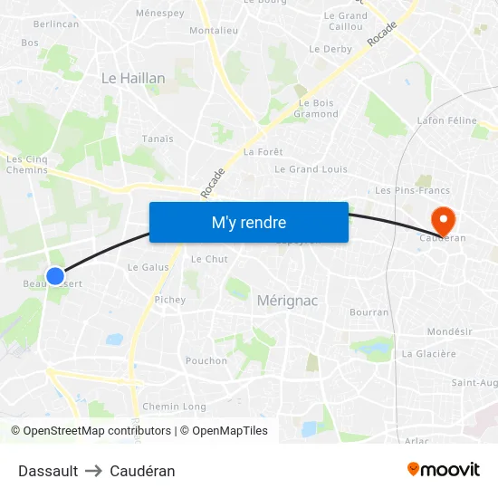 Dassault to Caudéran map