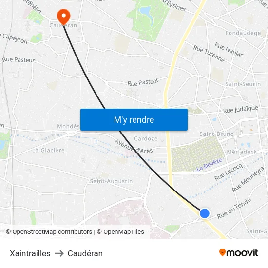 Xaintrailles to Caudéran map