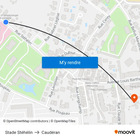 Stade Stéhélin to Caudéran map