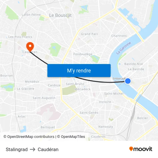 Stalingrad to Caudéran map