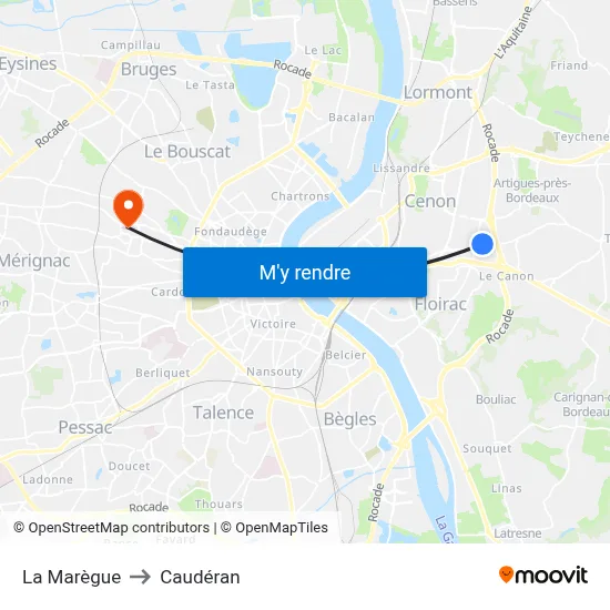 La Marègue to Caudéran map