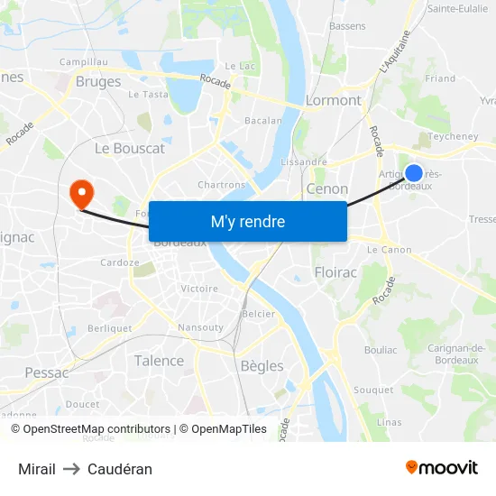 Mirail to Caudéran map