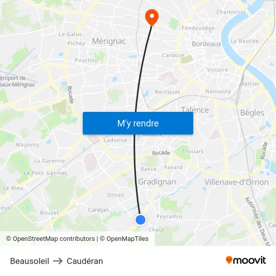 Beausoleil to Caudéran map