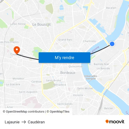 Lajaunie to Caudéran map