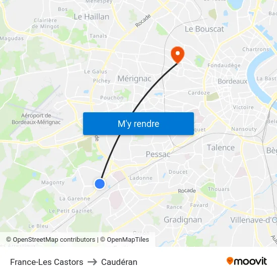 France-Les Castors to Caudéran map