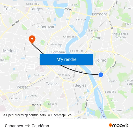 Cabannes to Caudéran map