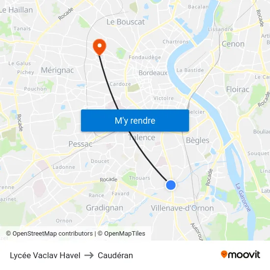 Lycée Vaclav Havel to Caudéran map