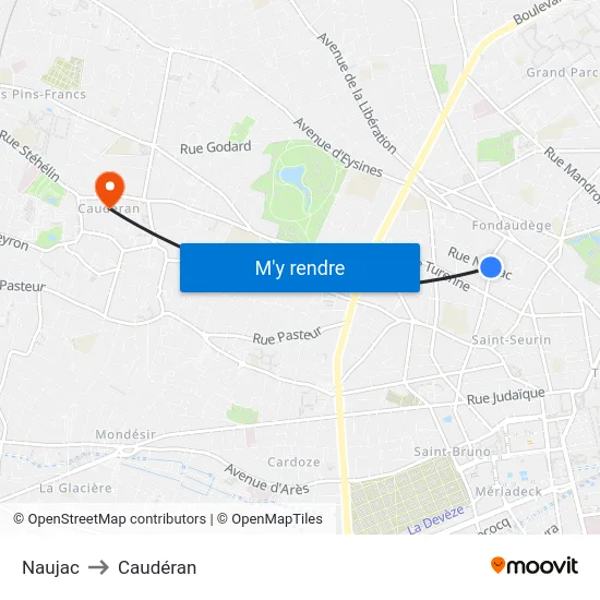 Naujac to Caudéran map