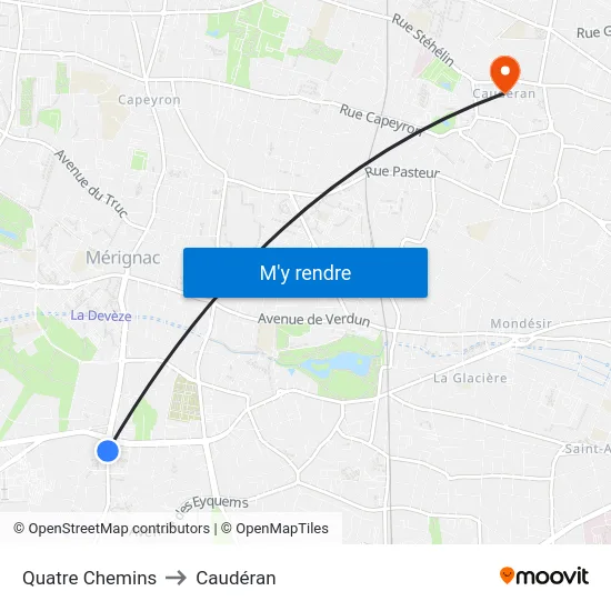 Quatre Chemins to Caudéran map