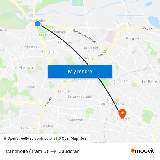Cantinolle (Tram D) to Caudéran map