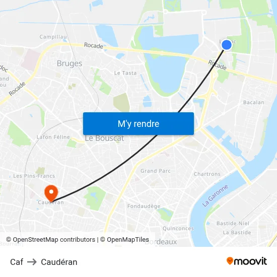 Caf to Caudéran map