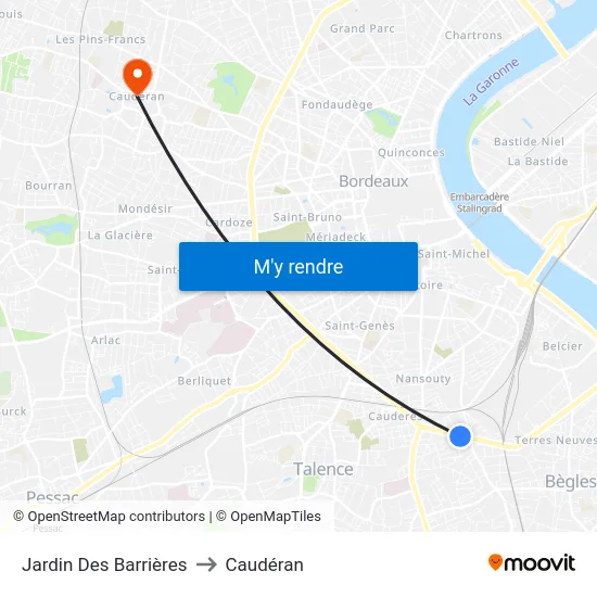 Jardin Des Barrières to Caudéran map