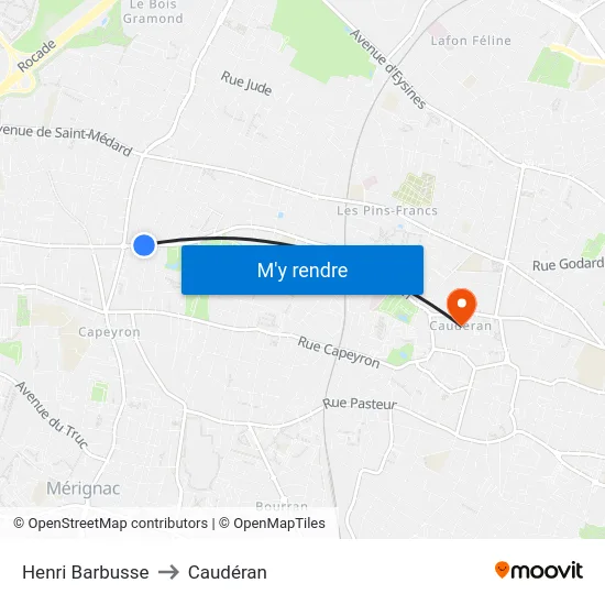 Henri Barbusse to Caudéran map