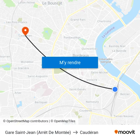 Gare Saint-Jean (Arrêt De Montée) to Caudéran map