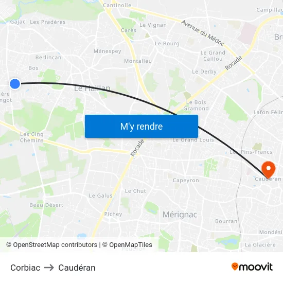 Corbiac to Caudéran map