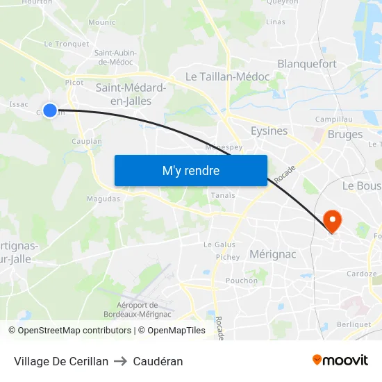 Village De Cerillan to Caudéran map