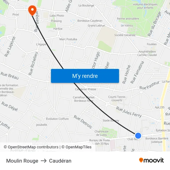 Moulin Rouge to Caudéran map