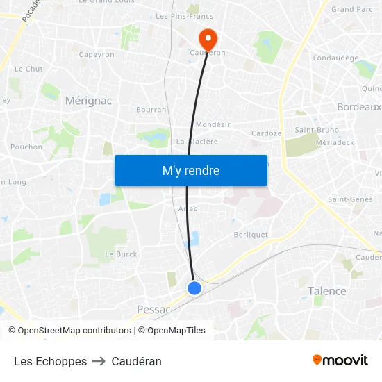 Les Echoppes to Caudéran map