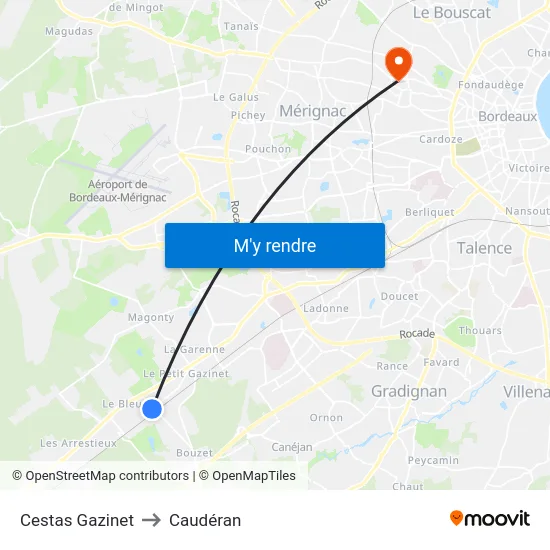 Cestas Gazinet to Caudéran map