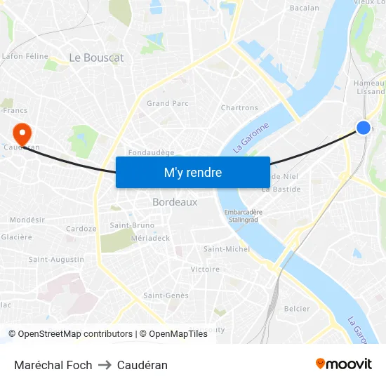 Maréchal Foch to Caudéran map