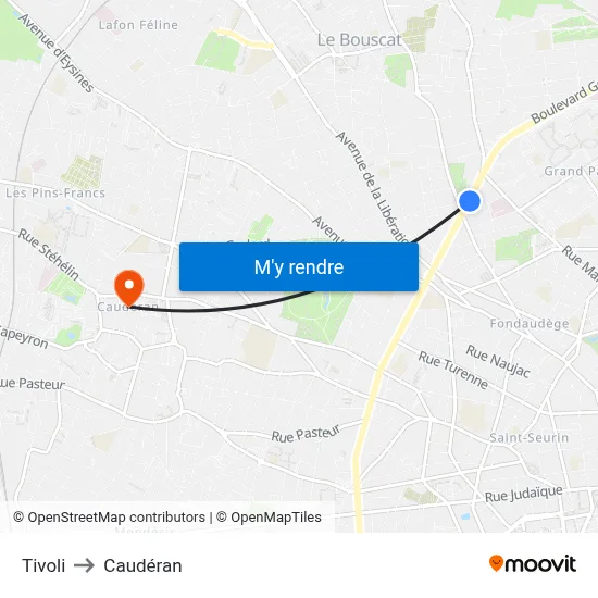 Tivoli to Caudéran map