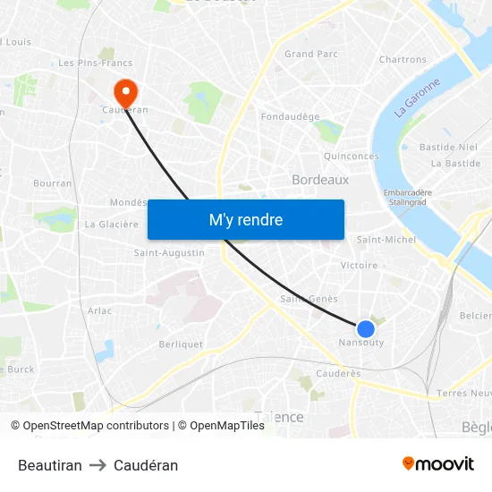 Beautiran to Caudéran map