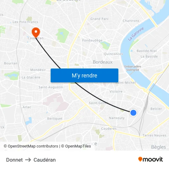 Donnet to Caudéran map