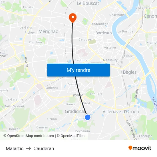 Malartic to Caudéran map