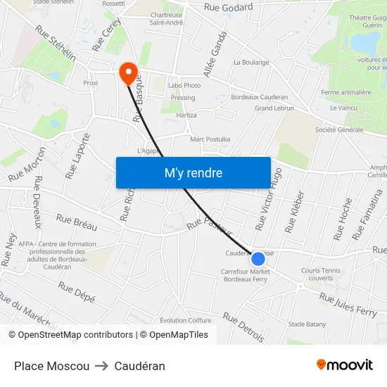 Place Moscou to Caudéran map