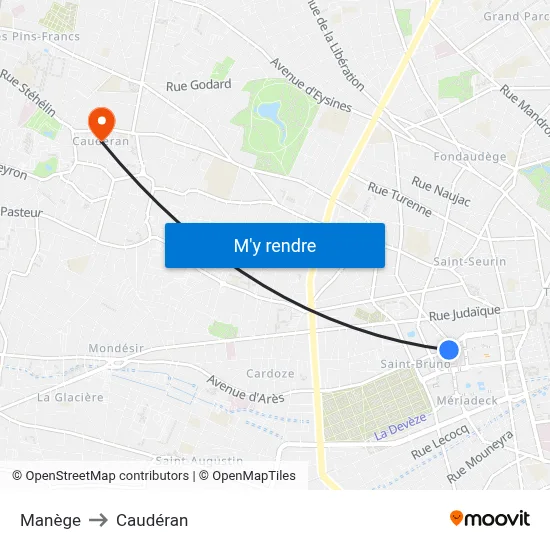 Manège to Caudéran map