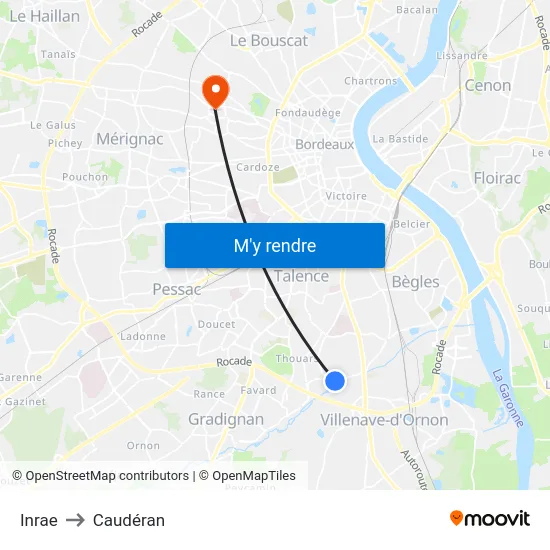Inrae to Caudéran map