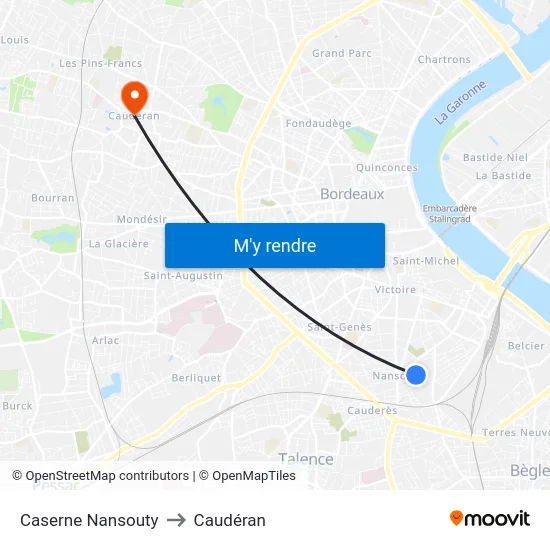 Caserne Nansouty to Caudéran map