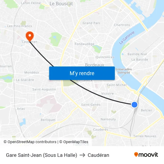 Gare Saint-Jean (Sous La Halle) to Caudéran map