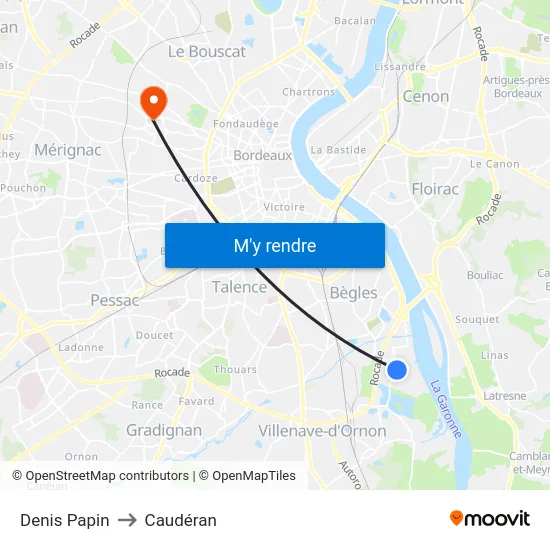 Denis Papin to Caudéran map