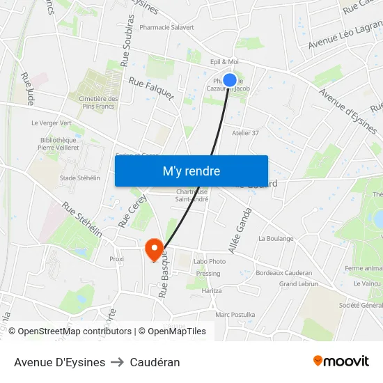 Avenue D'Eysines to Caudéran map