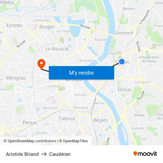 Aristide Briand to Caudéran map