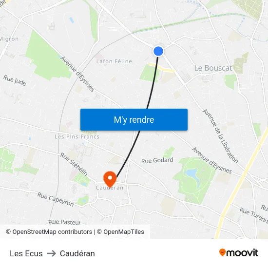 Les Ecus to Caudéran map