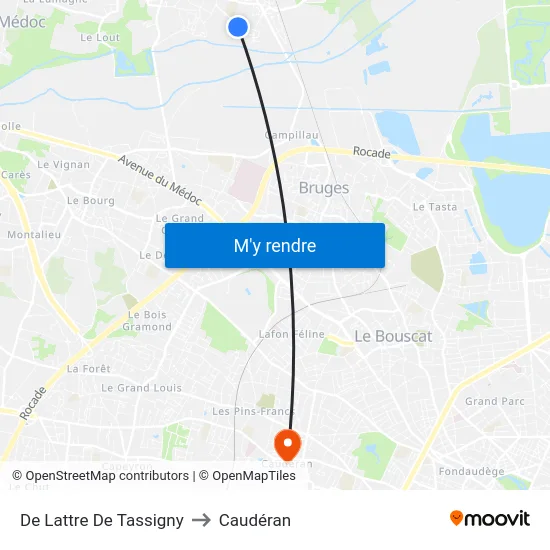De Lattre De Tassigny to Caudéran map