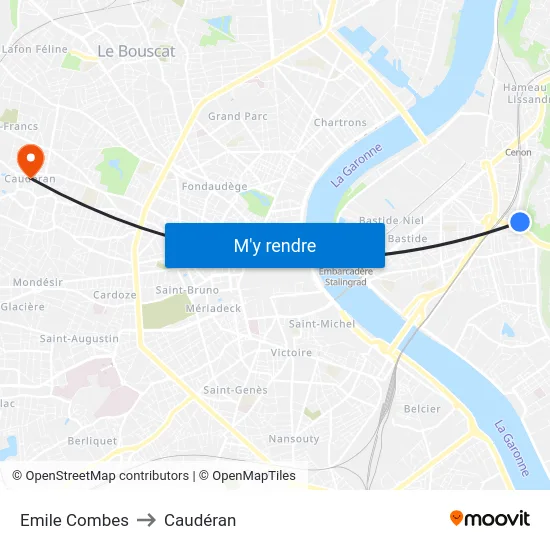 Emile Combes to Caudéran map