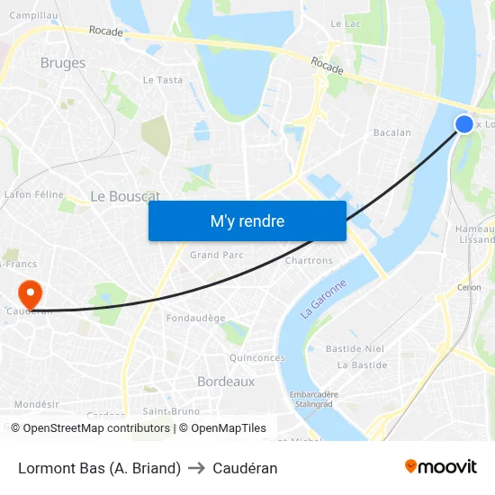 Lormont Bas (A. Briand) to Caudéran map