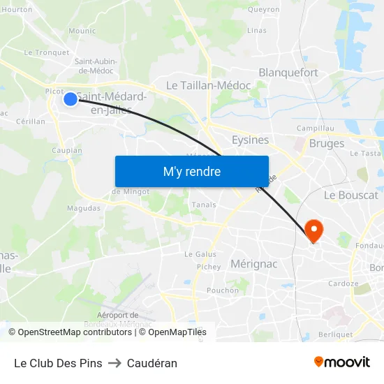 Le Club Des Pins to Caudéran map