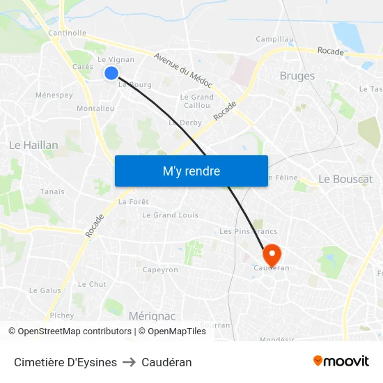 Cimetière D'Eysines to Caudéran map
